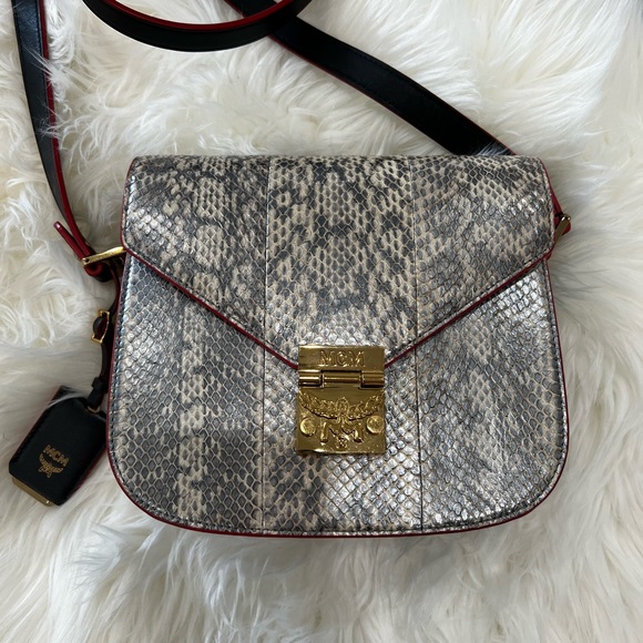 MCM gray snakeskin crossbody with red leather trim - Picture 2 of 6